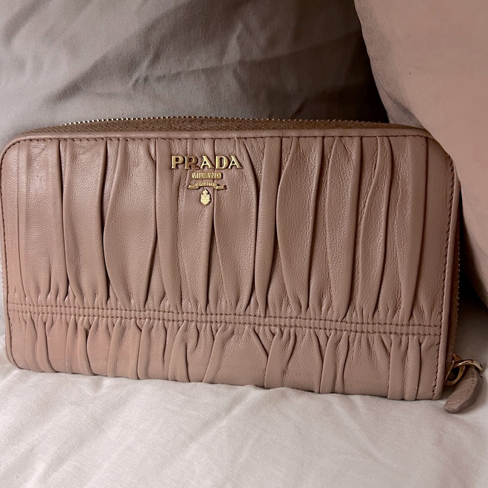 Prada Beige Nappa Gaufre Leather Zip Around Wallet